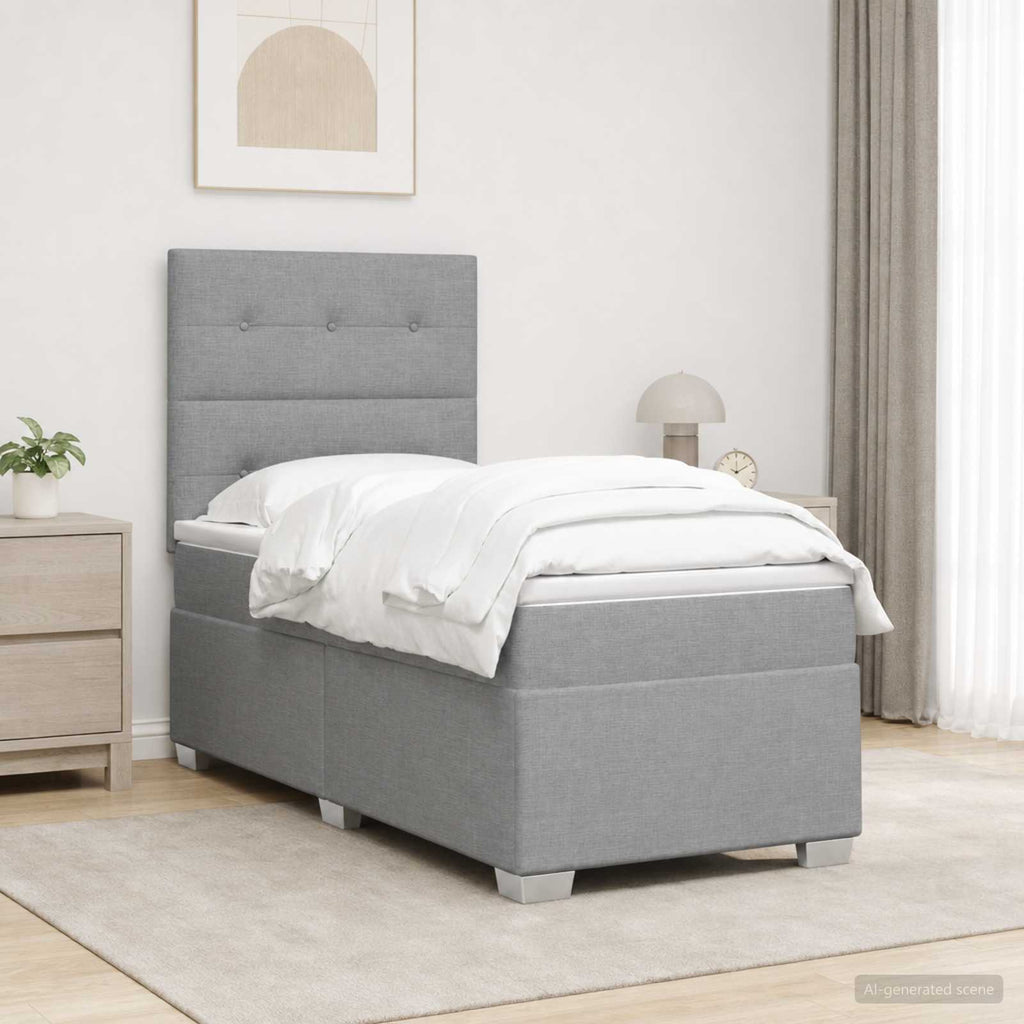 vidaXL Łóżko kontynentalne z materacem jasnoszary 100 x 200 cm tkanina