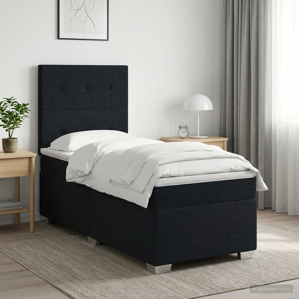 vidaXL Łóżko kontynentalne z materacem Czarny 100 x 200 cm tkanina