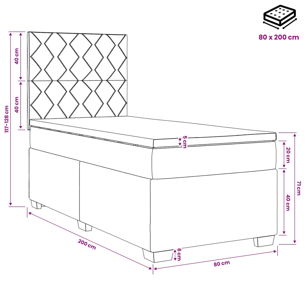 vidaXL Łóżko kontynentalne z materacem ciemnoszary 80 x 200 cm tkanina