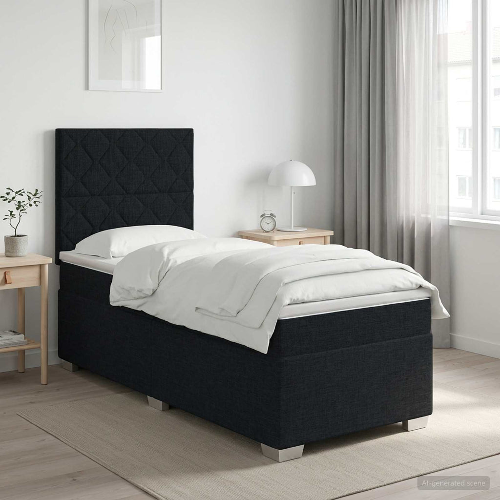 vidaXL Łóżko kontynentalne z materacem Czarny 80 x 200 cm tkanina