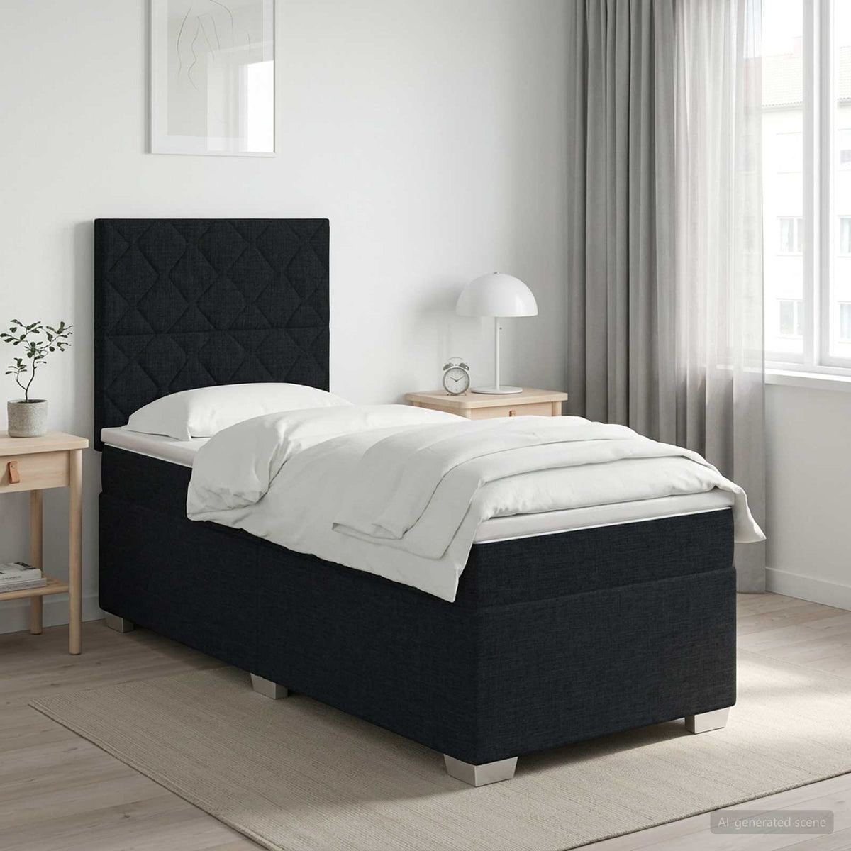 vidaXL Łóżko kontynentalne z materacem Czarny 80 x 200 cm tkanina