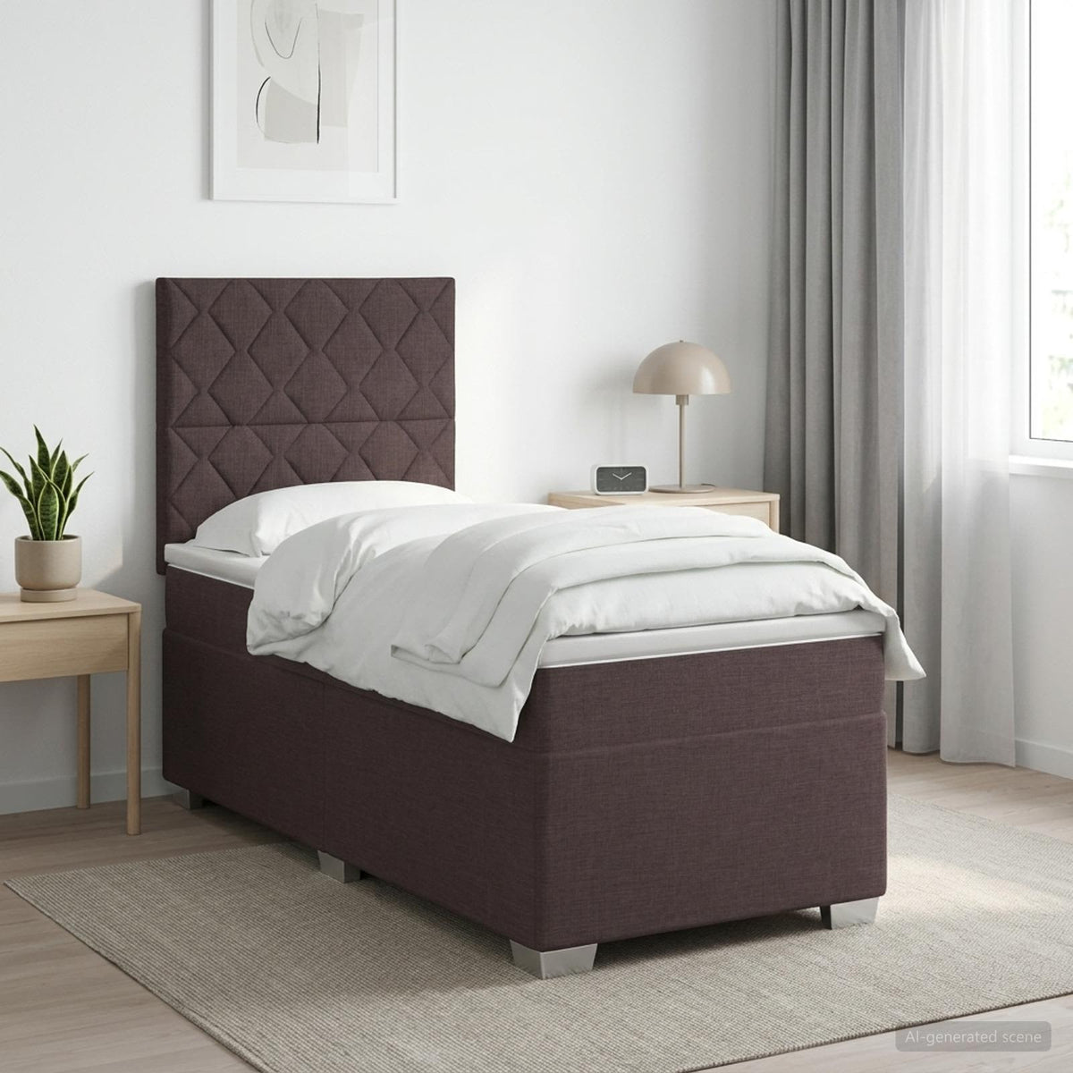 vidaXL Łóżko kontynentalne z materacem Ciemny brąz 90 x 200 cm tkanina