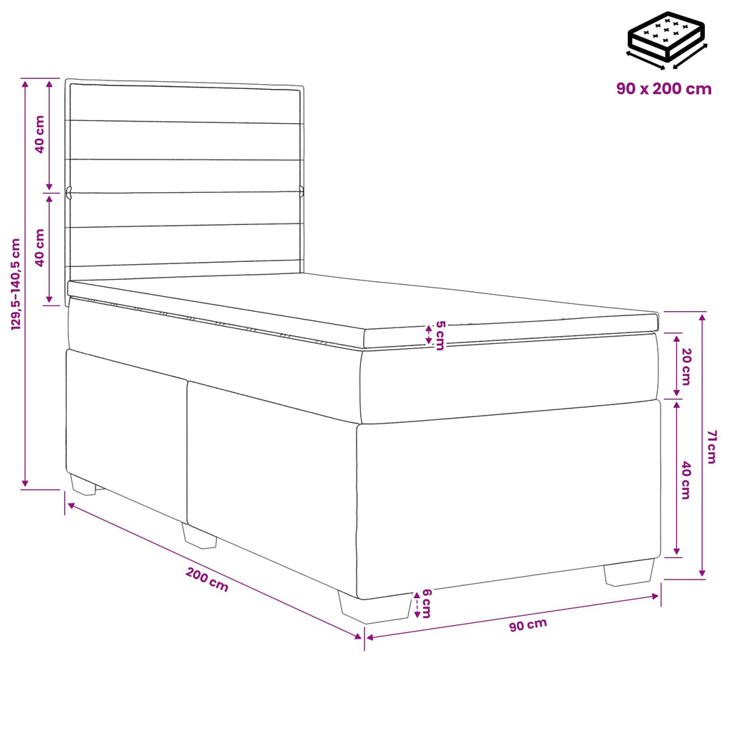 vidaXL Łóżko kontynentalne z materacem jasnoszary 90 x 200 cm tkanina