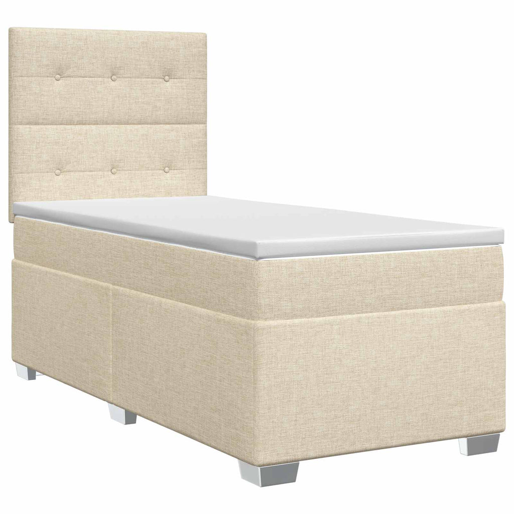vidaXL Łóżko kontynentalne z materacem kremowy 90 x 200 cm tkanina