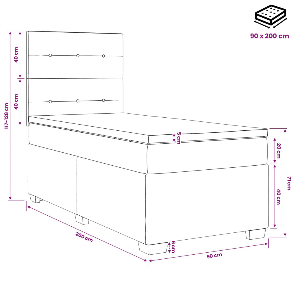 vidaXL Łóżko kontynentalne z materacem kremowy 90 x 200 cm tkanina