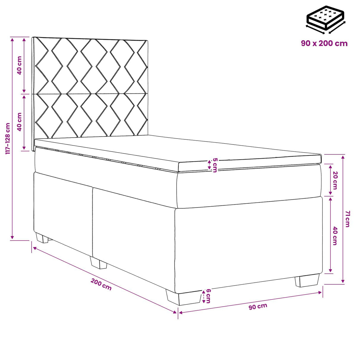 vidaXL Łóżko kontynentalne z materacem niebieski 90 x 200 cm tkanina