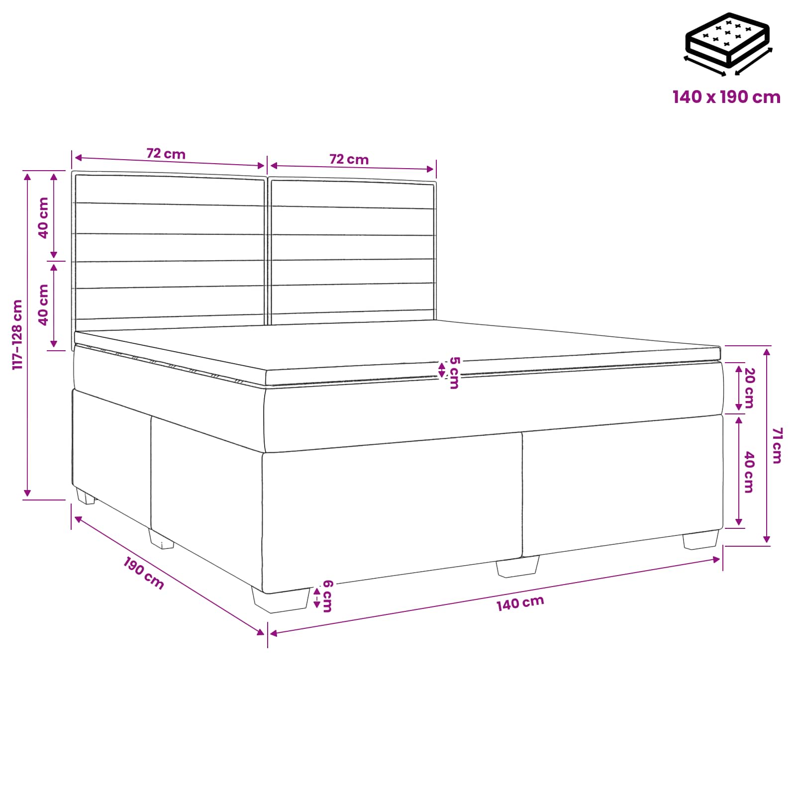 vidaXL Łóżko kontynentalne z materacem ciemnoszary 140 x 190 cm