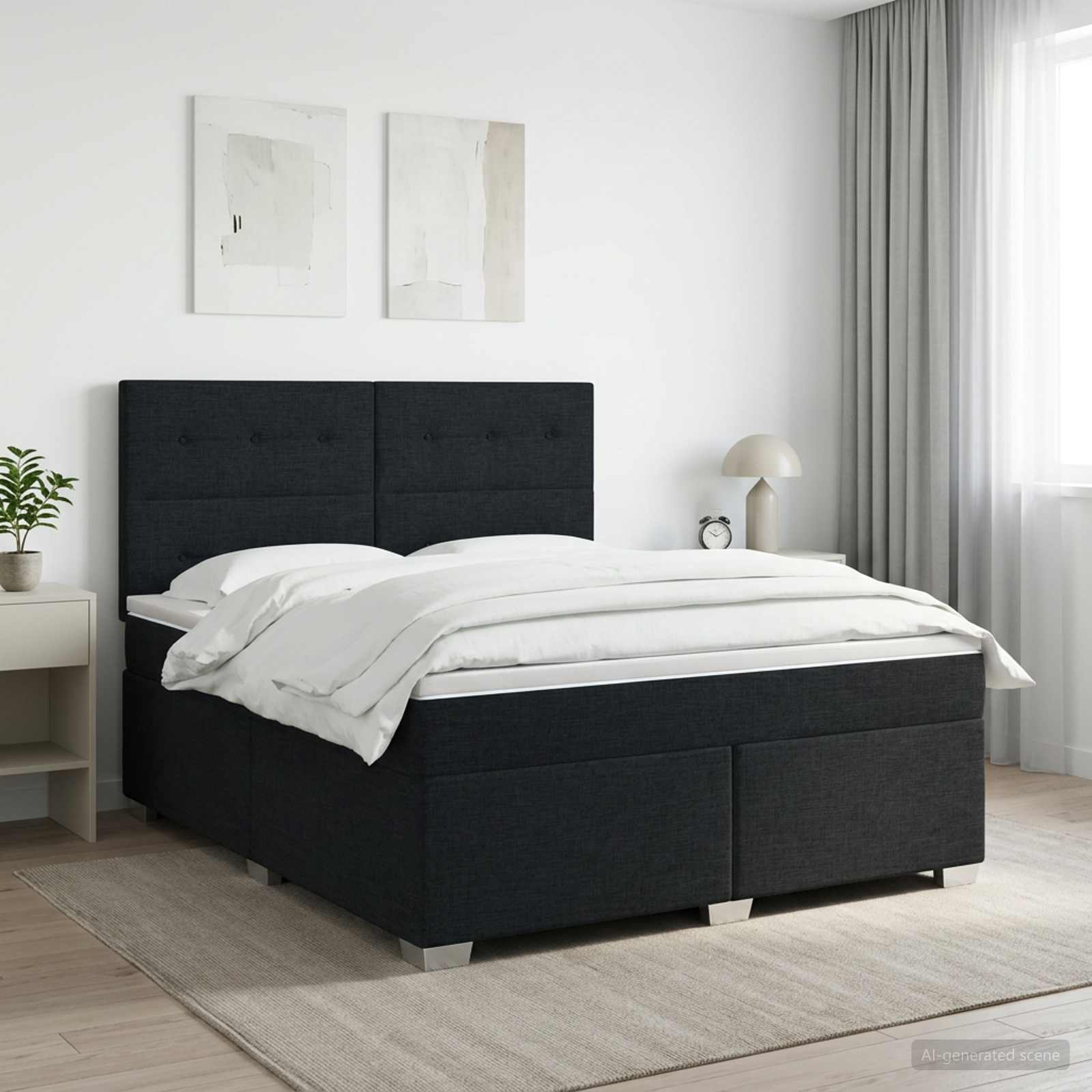 vidaXL Łóżko kontynentalne z materacem Czarny 140 x 190 cm tkanina