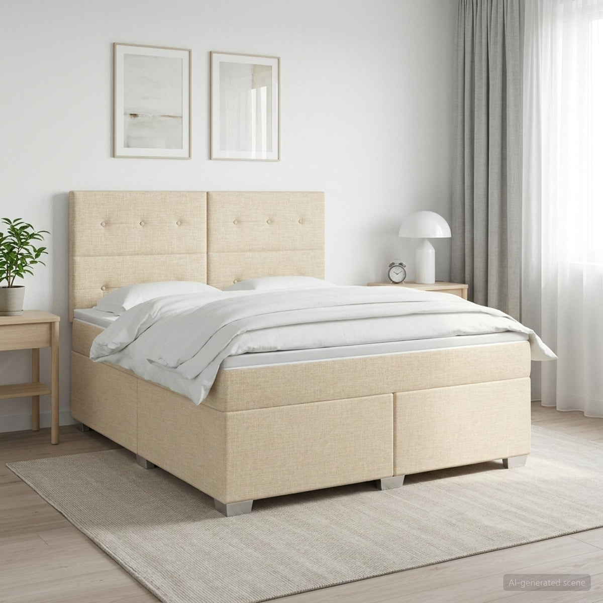 vidaXL Łóżko kontynentalne z materacem kremowy 160 x 200 cm tkanina