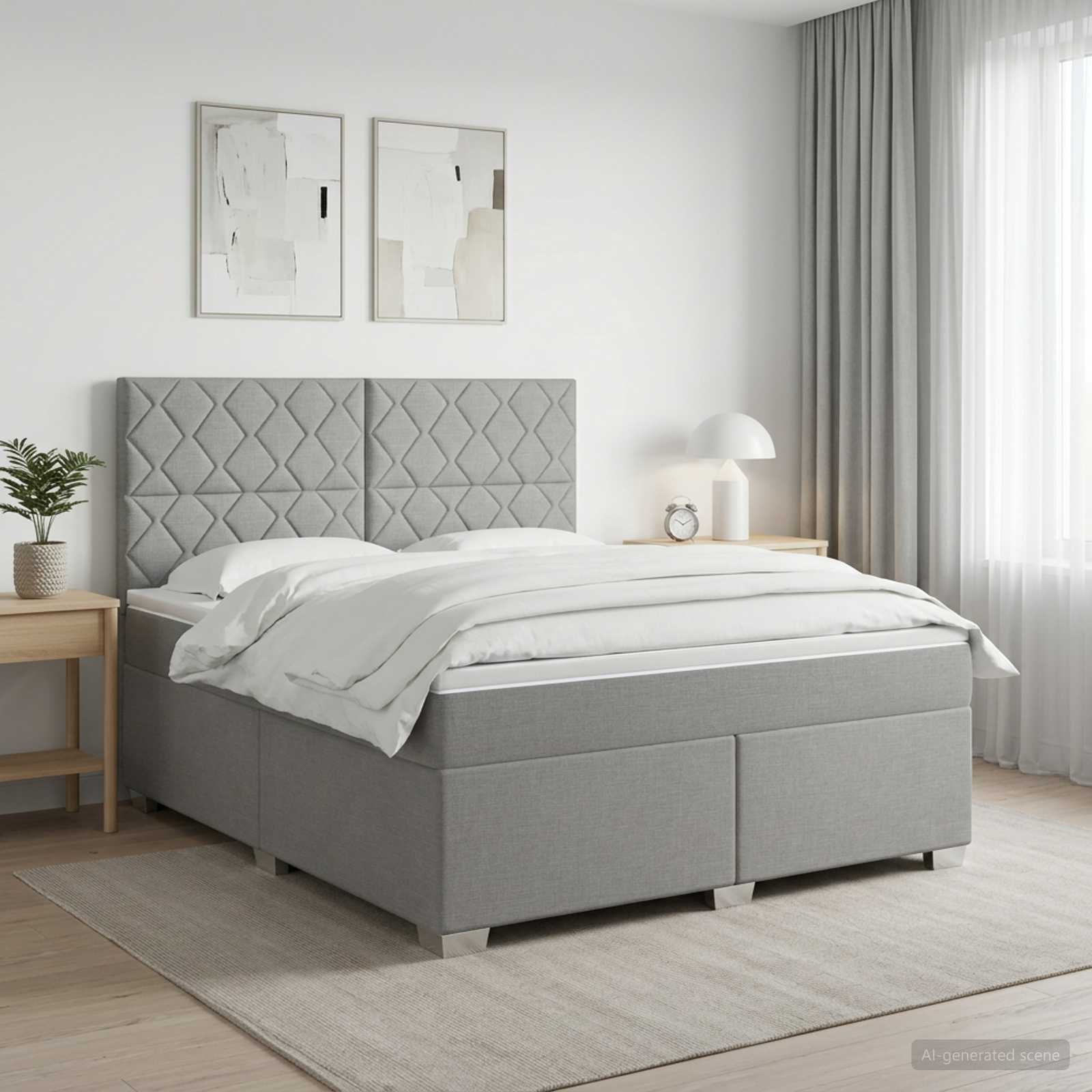 vidaXL Łóżko kontynentalne z materacem jasnoszary 160 x 200 cm tkanina