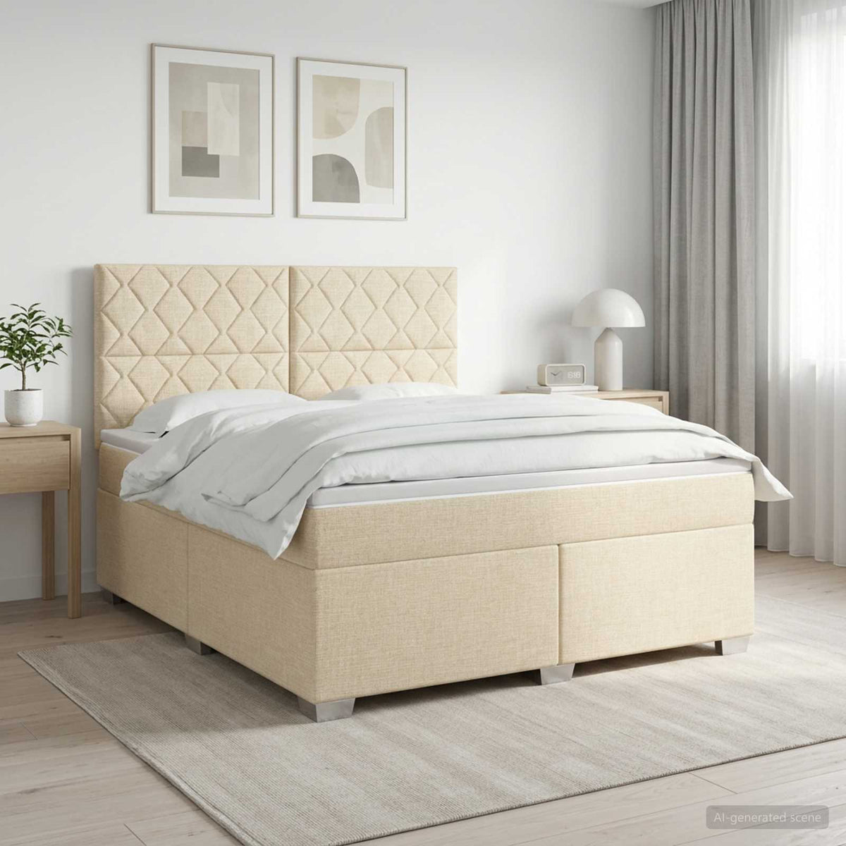 vidaXL Łóżko kontynentalne z materacem kremowy 180 x 200 cm tkanina