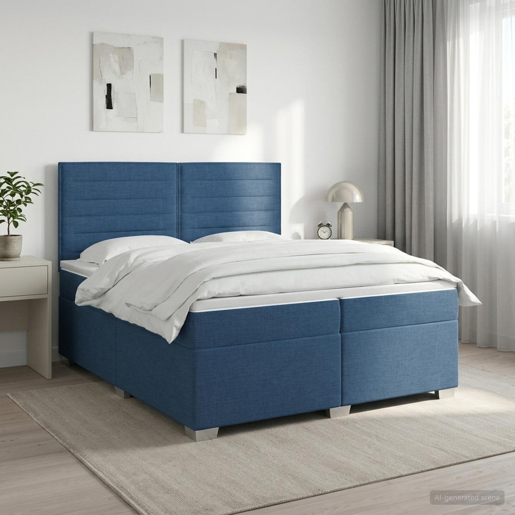 vidaXL Łóżko kontynentalne z materacem niebieski 200 x 200 cm tkanina