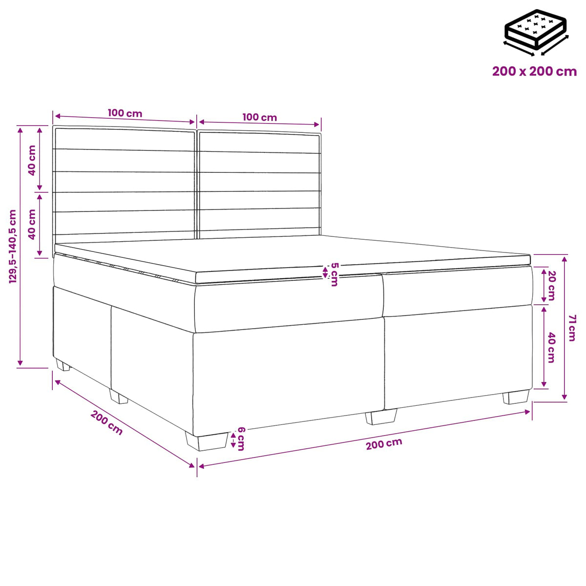vidaXL Łóżko kontynentalne z materacem niebieski 200 x 200 cm tkanina