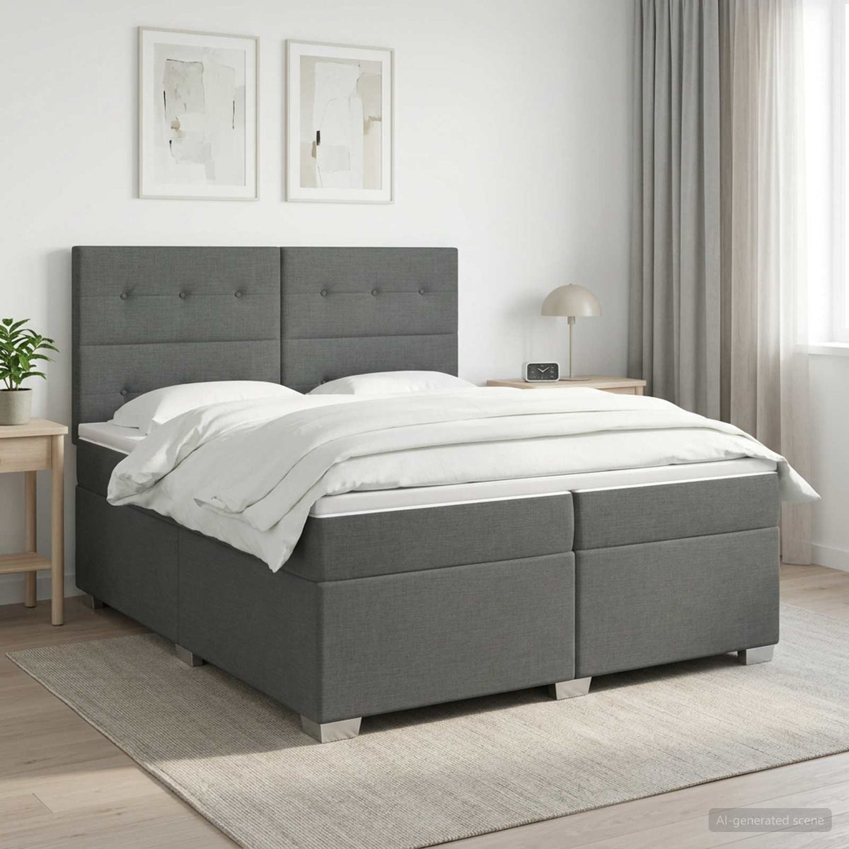 vidaXL Łóżko kontynentalne z materacem ciemnoszary 200 x 200 cm