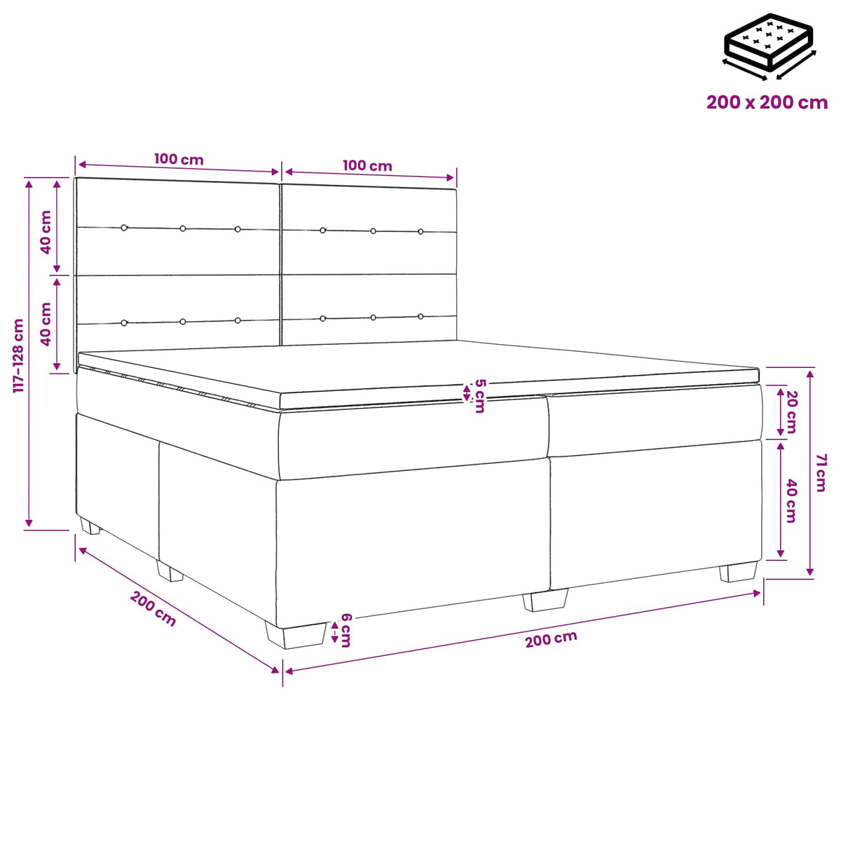 vidaXL Łóżko kontynentalne z materacem ciemnoszary 200 x 200 cm