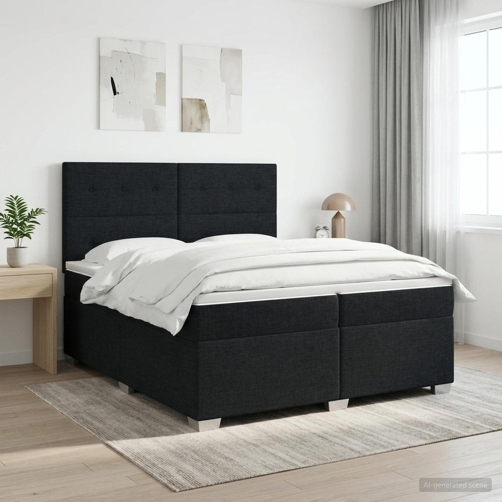 vidaXL Łóżko kontynentalne z materacem Czarny 200 x 200 cm tkanina