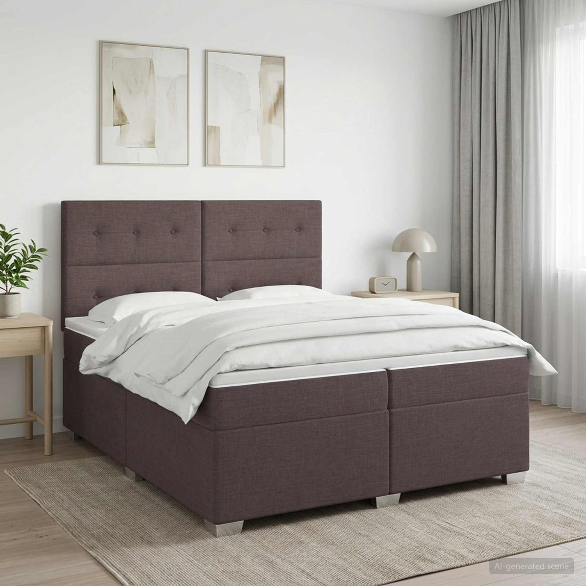 vidaXL Łóżko kontynentalne z materacem Ciemny brąz 200 x 200 cm