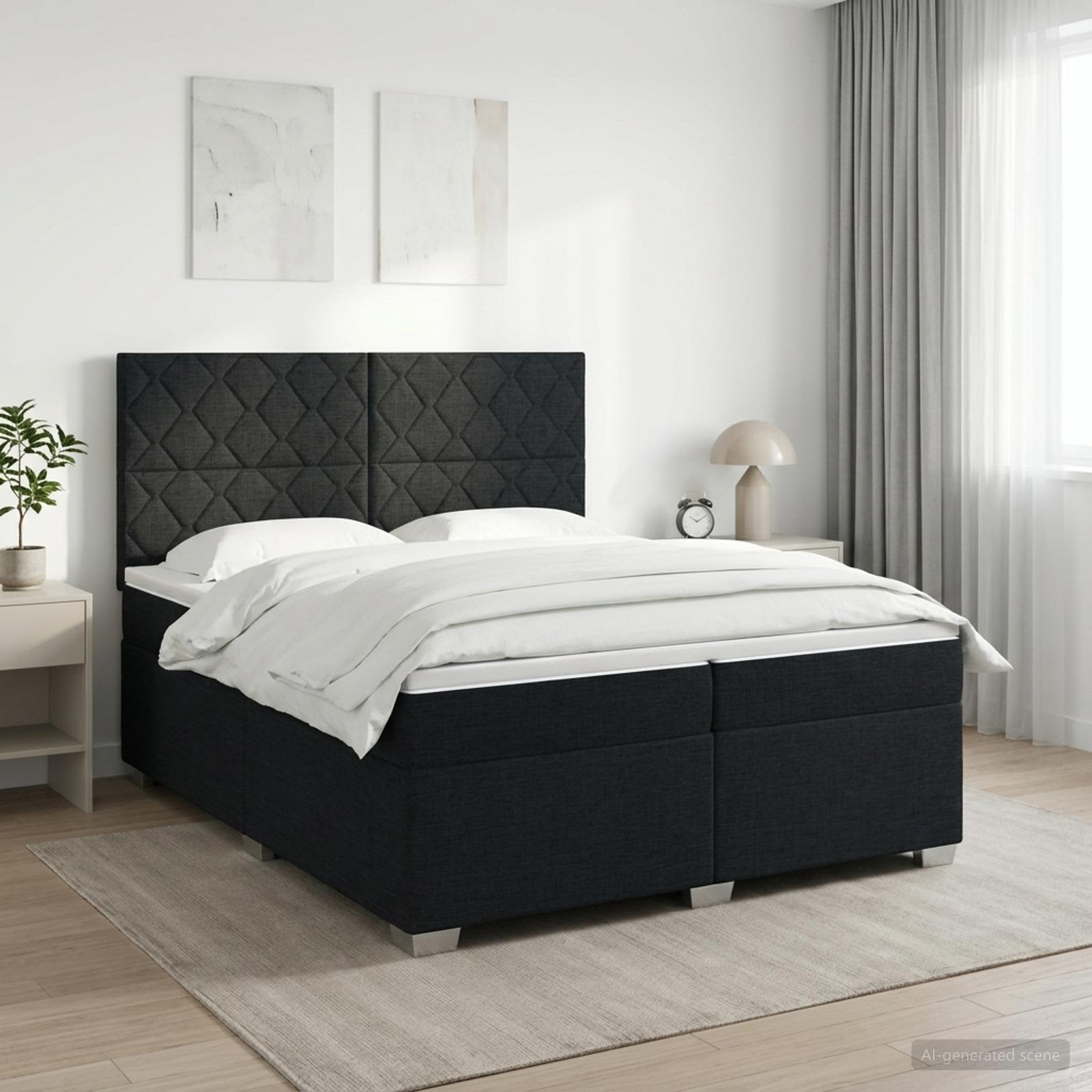 vidaXL Łóżko kontynentalne z materacem Czarny 200 x 200 cm tkanina