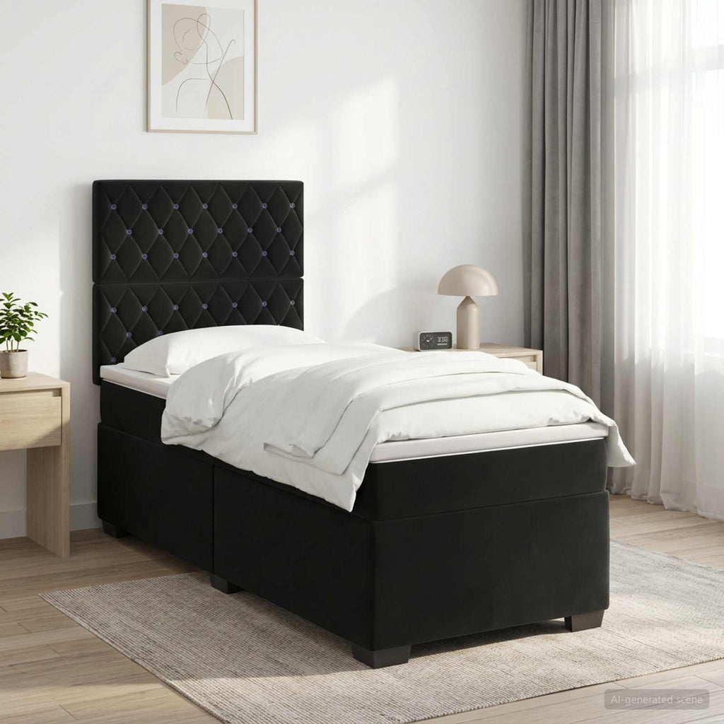 vidaXL Łóżko kontynentalne z materacem Czarny 80 x 200 cm Welur