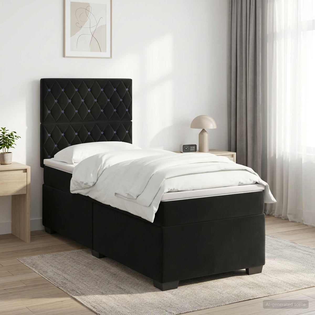 vidaXL Łóżko kontynentalne z materacem Czarny 90 x 190 cm Welur