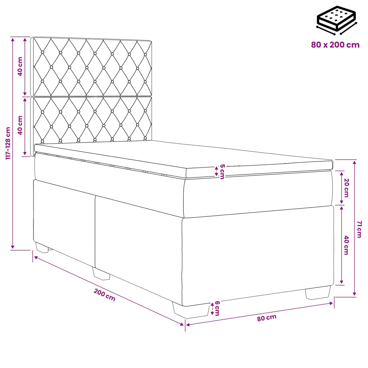 vidaXL Łóżko kontynentalne z materacem niebieski 80 x 200 cm Welur