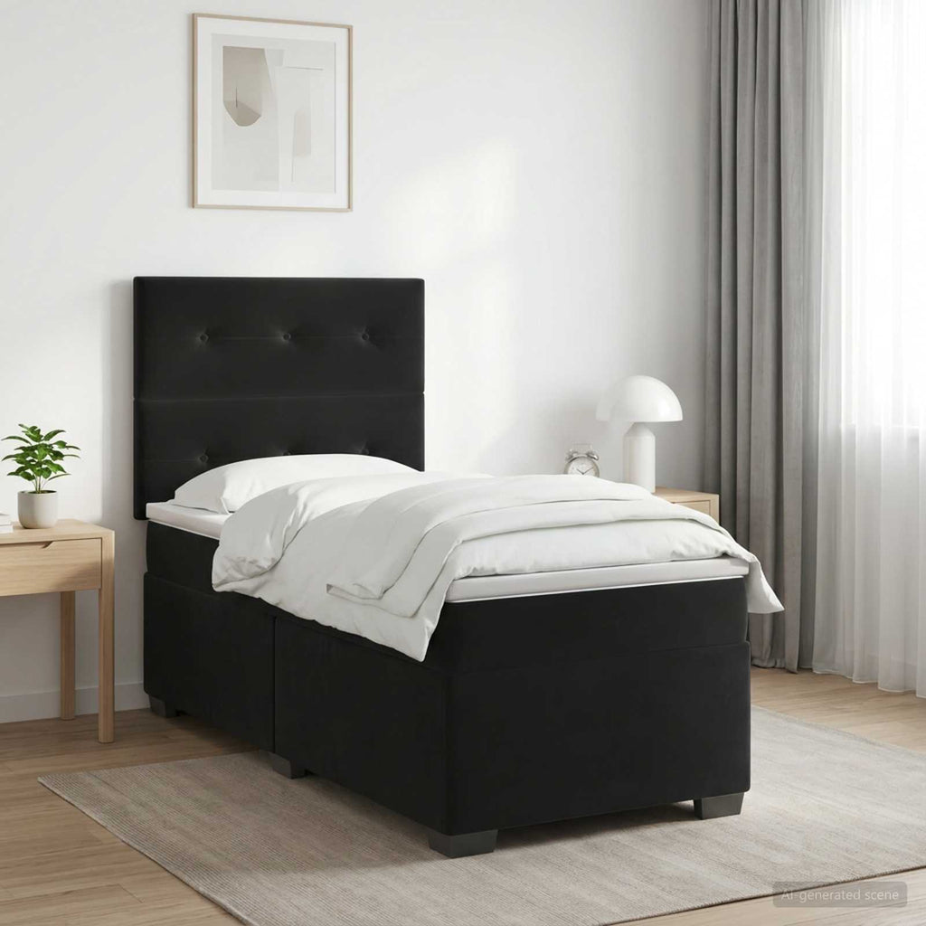 vidaXL Łóżko kontynentalne z materacem Czarny 90 x 200 cm Welur