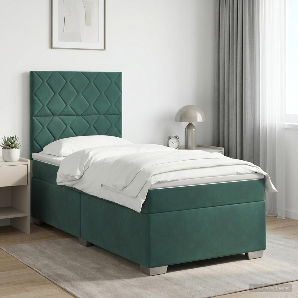 vidaXL Łóżko kontynentalne z materacem Ciemnozielony 80 x 200 cm Welur