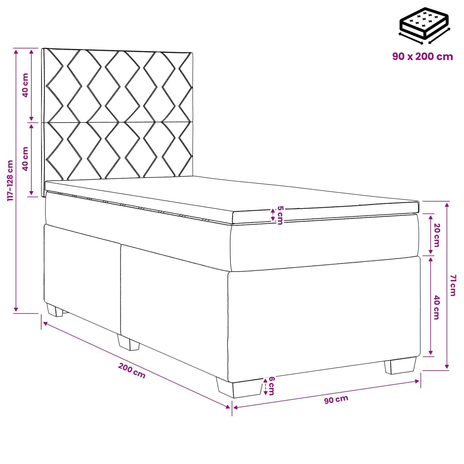 vidaXL Łóżko kontynentalne z materacem jasnoszary 90 x 200 cm Welur