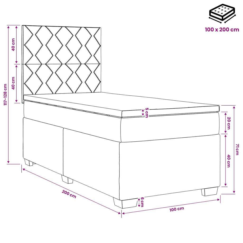 vidaXL Łóżko kontynentalne z materacem różowy 100 x 200 cm Welur