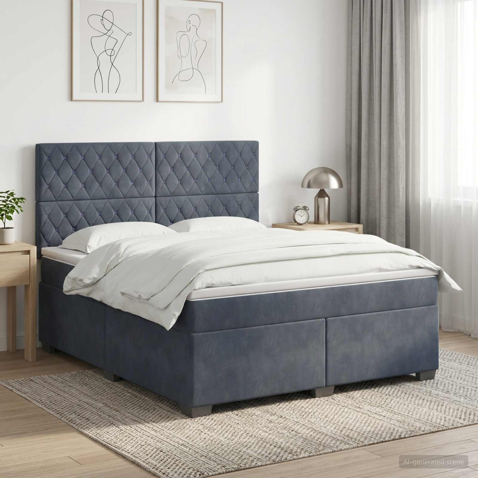 vidaXL Łóżko kontynentalne z materacem ciemnoszary 140 x 190 cm Welur