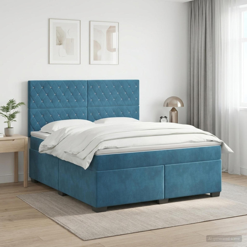 vidaXL Łóżko kontynentalne z materacem niebieski 180 x 200 cm Welur