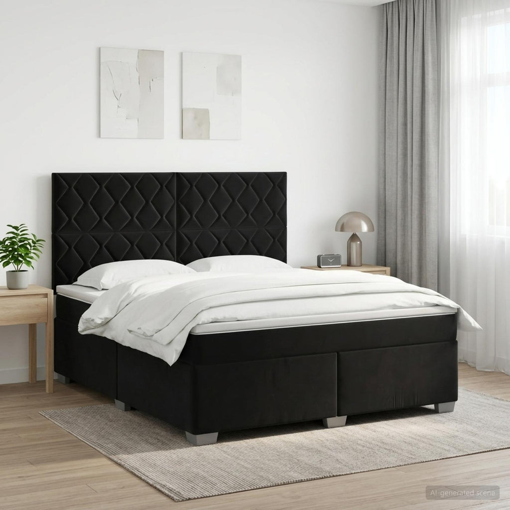 vidaXL Łóżko kontynentalne z materacem Czarny 160 x 200 cm Welur