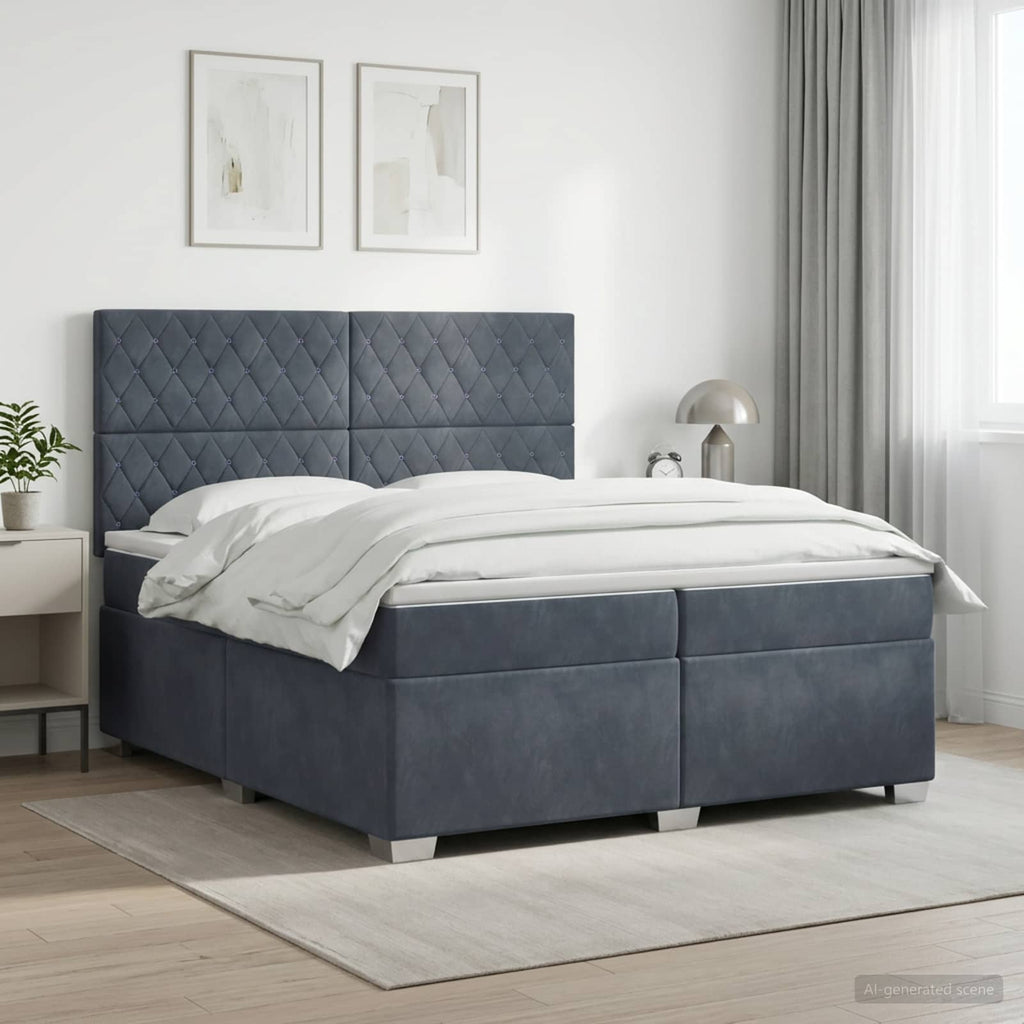 vidaXL Łóżko kontynentalne z materacem ciemnoszary 200 x 200 cm Welur