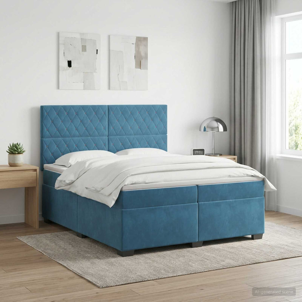 vidaXL Łóżko kontynentalne z materacem niebieski 200 x 200 cm Welur