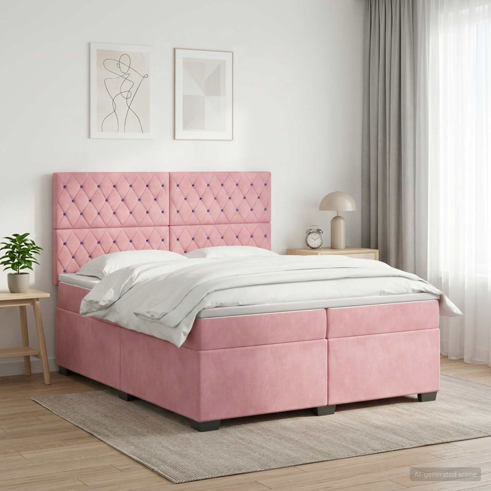 vidaXL Łóżko kontynentalne z materacem różowy 200 x 200 cm Welur