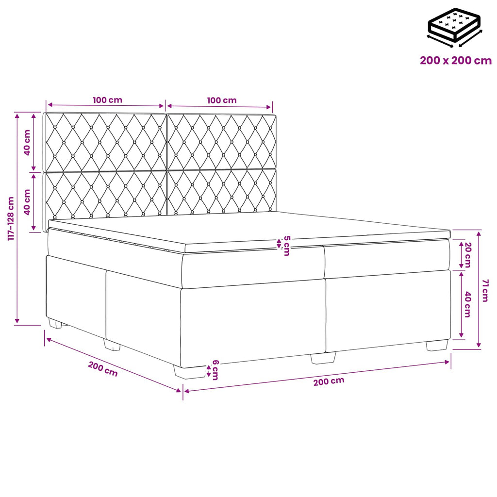 vidaXL Łóżko kontynentalne z materacem różowy 200 x 200 cm Welur