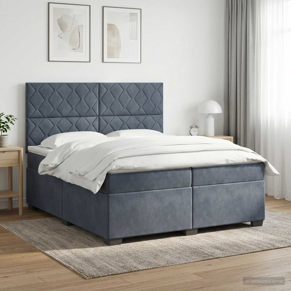 vidaXL Łóżko kontynentalne z materacem ciemnoszary 200 x 200 cm Welur