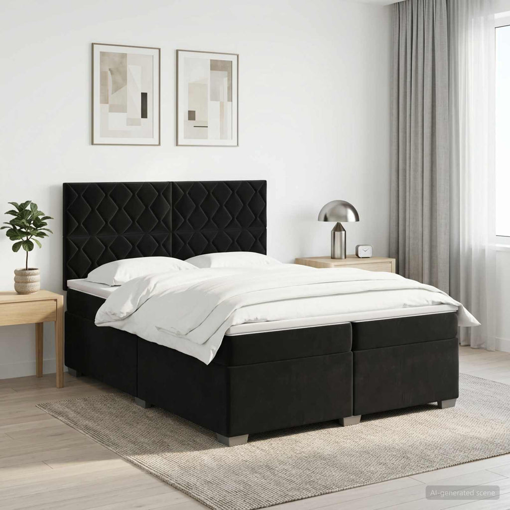vidaXL Łóżko kontynentalne z materacem Czarny 200 x 200 cm Welur