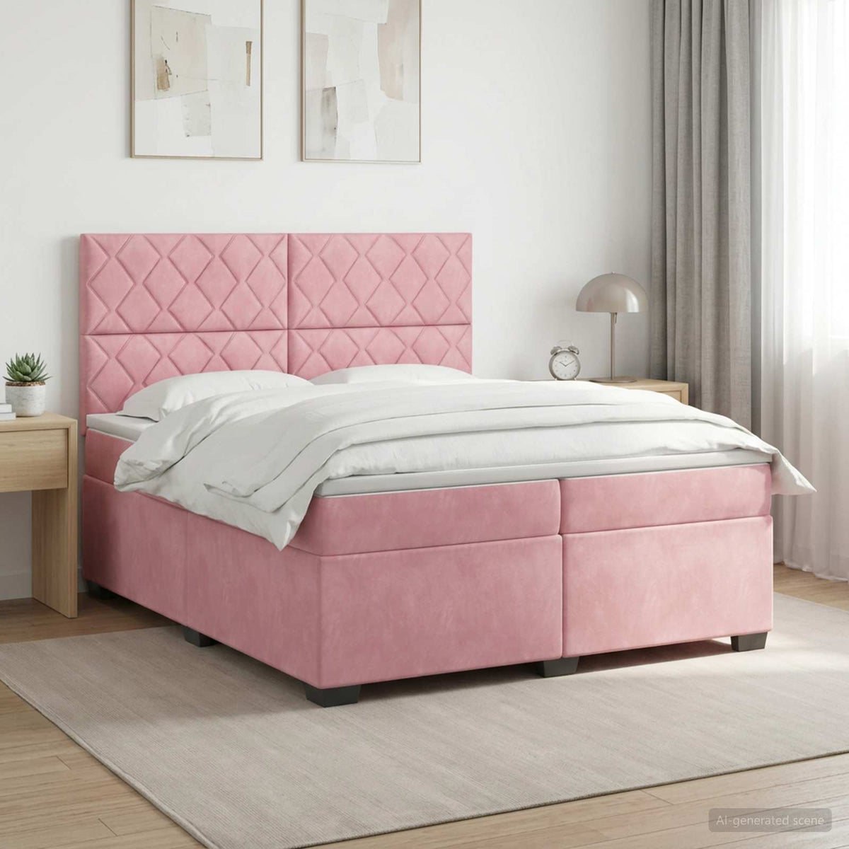 vidaXL Łóżko kontynentalne z materacem różowy 200 x 200 cm Welur