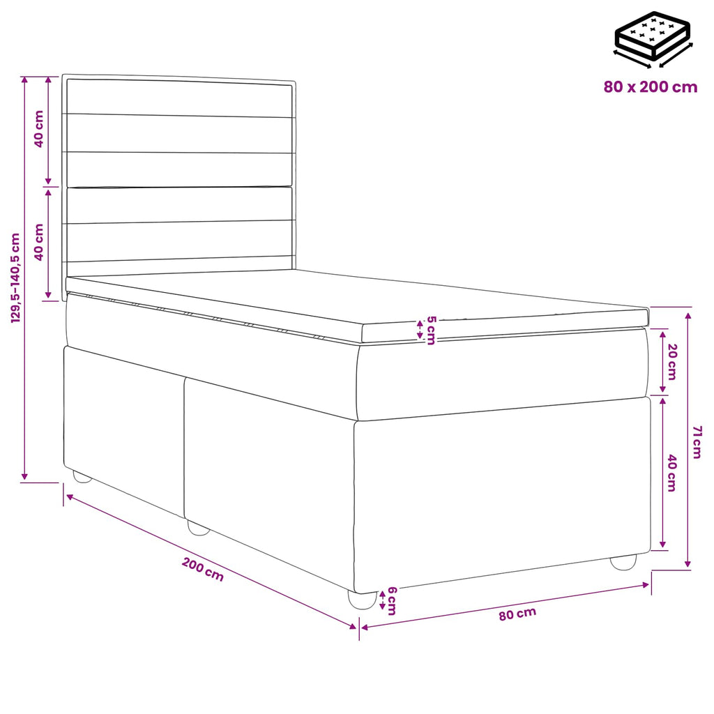 vidaXL Łóżko kontynentalne z materacem Ciemnoszary 80 x 200 cm tkanina