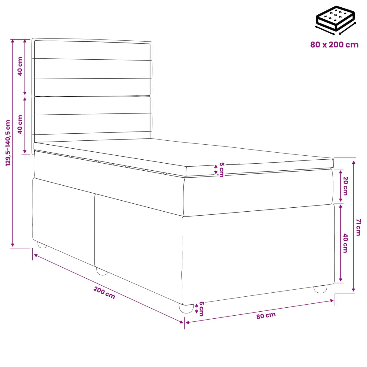 vidaXL Łóżko kontynentalne z materacem Ciemnoszary 80 x 200 cm tkanina