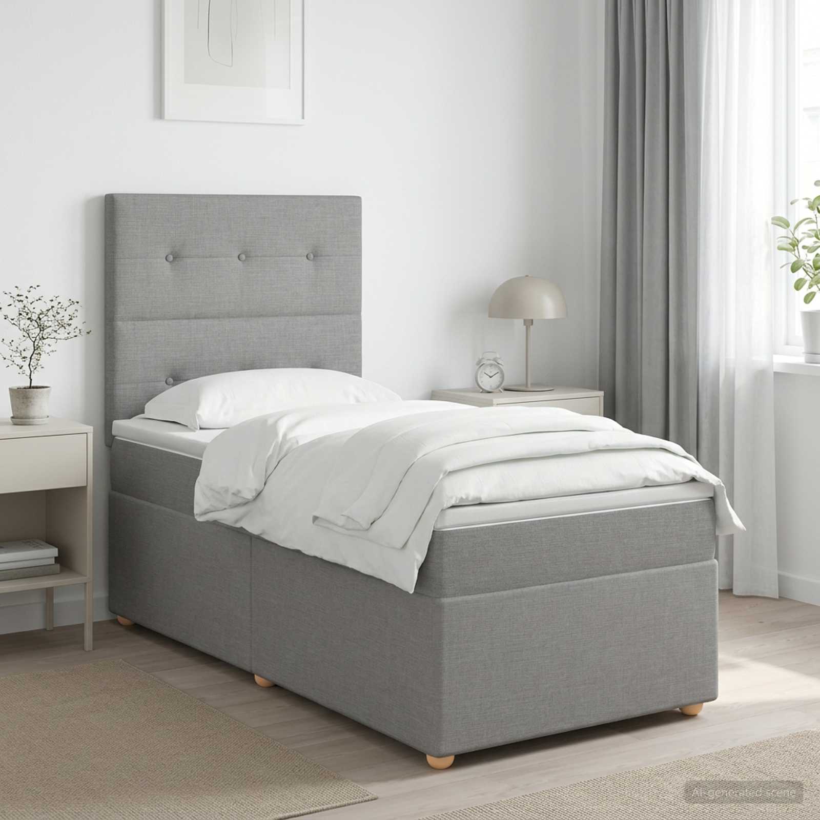 vidaXL Łóżko kontynentalne z materacem jasnoszary 100 x 200 cm tkanina