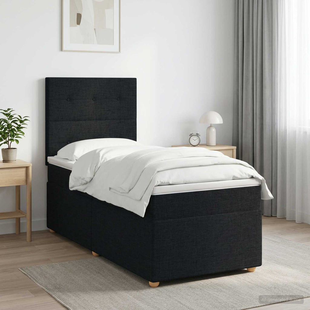 vidaXL Łóżko kontynentalne z materacem Czarny 100 x 200 cm tkanina