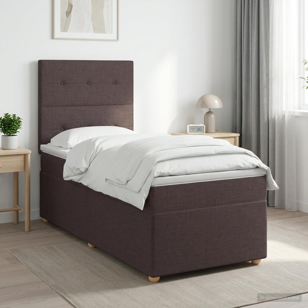vidaXL Łóżko kontynentalne z materacem Ciemny brąz 90 x 200 cm tkanina