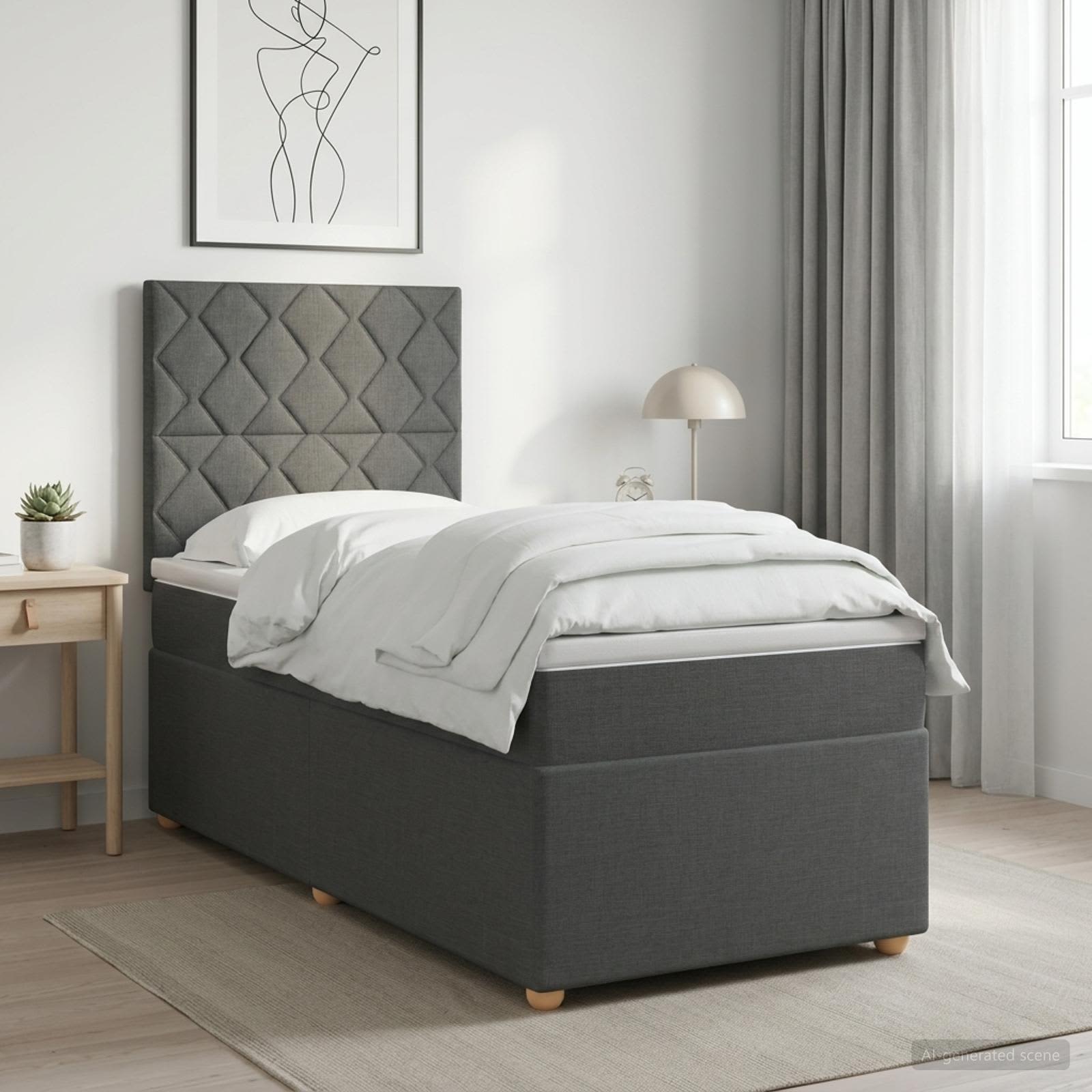 vidaXL Łóżko kontynentalne z materacem ciemnoszary 90 x 200 cm tkanina