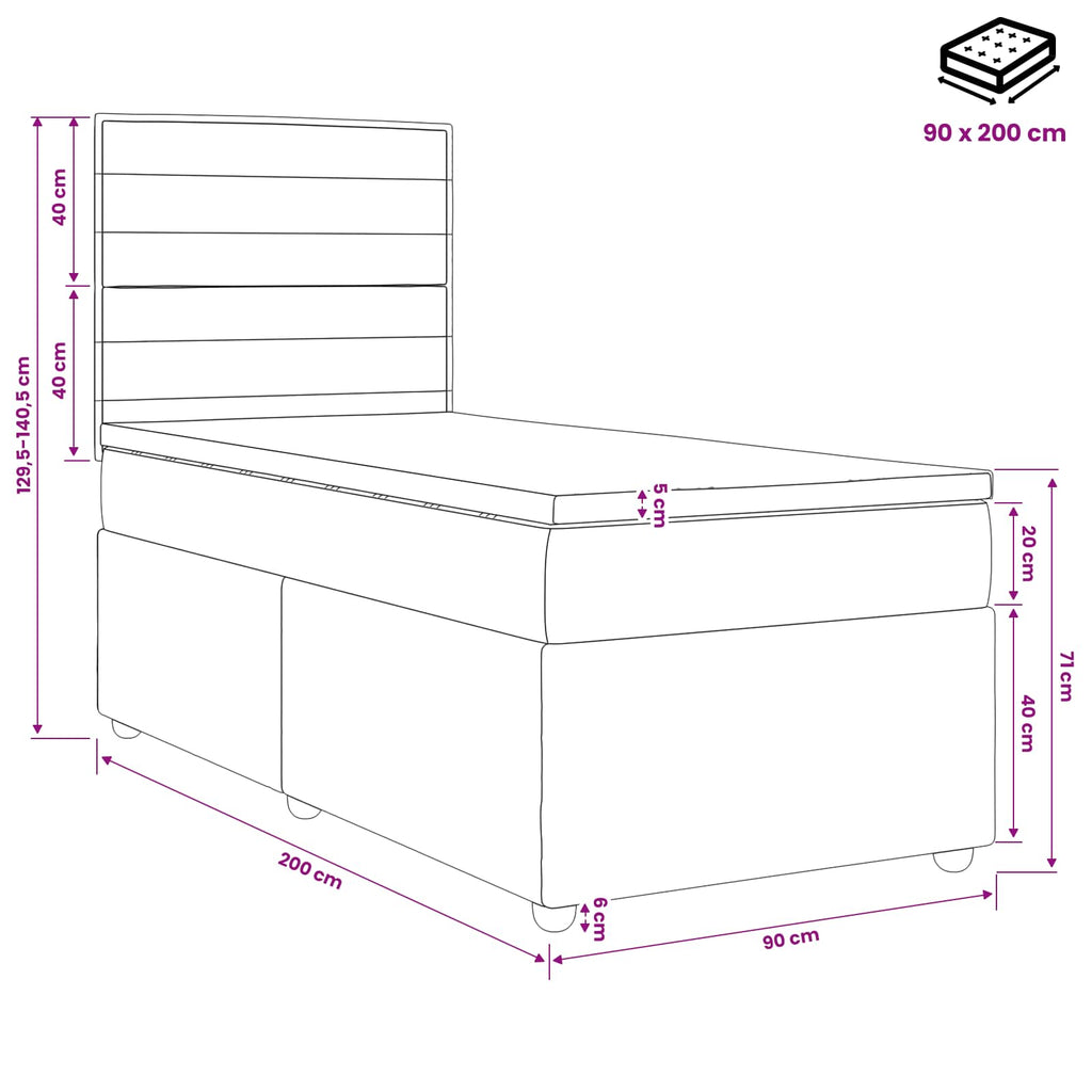 vidaXL Łóżko kontynentalne z materacem ciemnoszary 90 x 200 cm tkanina