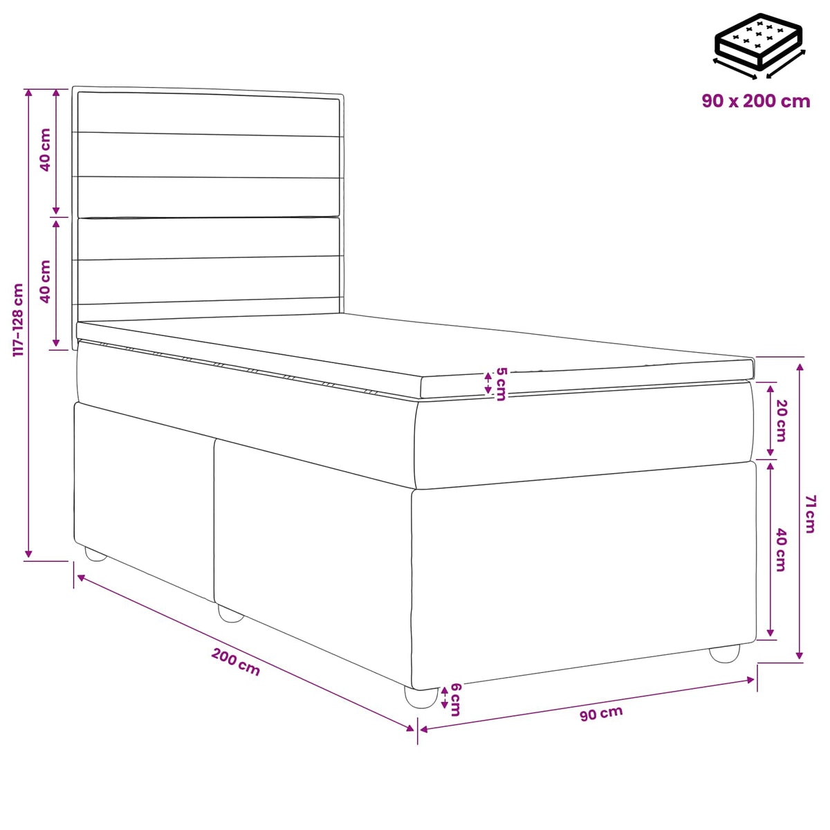 vidaXL Łóżko kontynentalne z materacem niebieski 90 x 200 cm tkanina