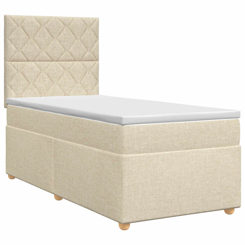 vidaXL Łóżko kontynentalne z materacem kremowy 90 x 200 cm tkanina