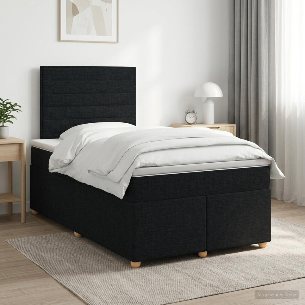 vidaXL Łóżko kontynentalne z materacem Czarny 120 x 190 cm tkanina