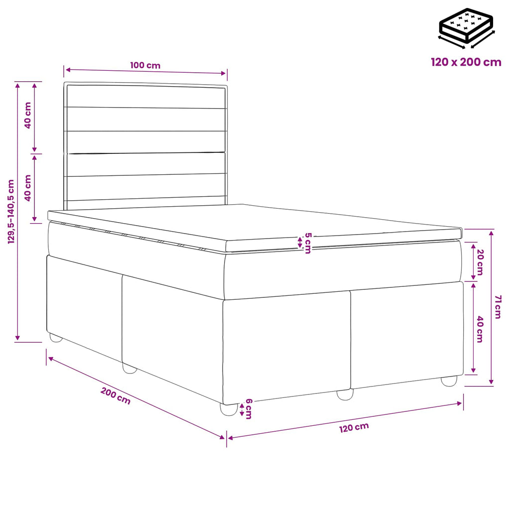 vidaXL Łóżko kontynentalne z materacem kremowy 120 x 200 cm tkanina